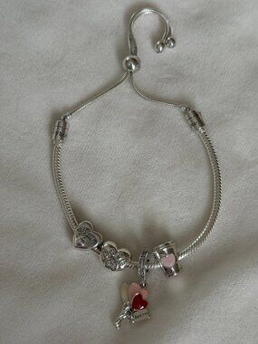 PANDORA Snake Chain Slider Bracelet Sterling Silver +4 CHARMS